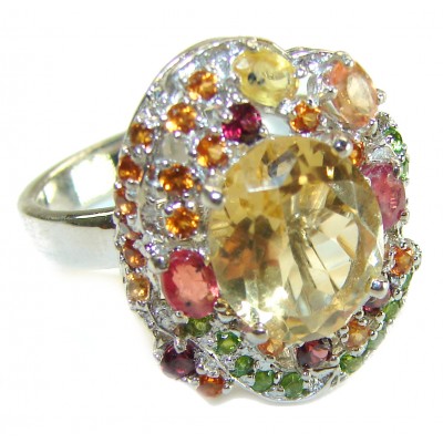 Olivia - Exclusive 14.2 CARAT authentic Citrine .925 Sterling Silver handcrafted Statement ring size 8 1/4
