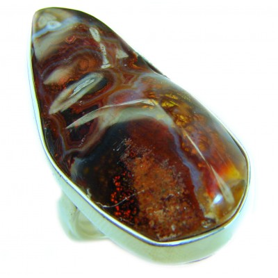 Mystery Genuine 55.2 CARAT Fire Agate .925 Sterling Silver Ring size 8 adjustable