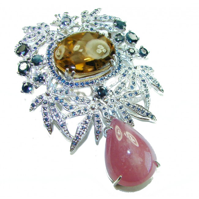 Mademoiselle - Spectacular 102.2 carat Champagne Topaz .925 Sterling Silver handmade Pendant Brooch