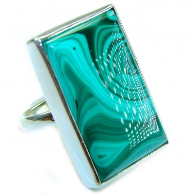 genuine inlay Malachite .925 Sterling Silver handcrafted ring size 7 adjustable