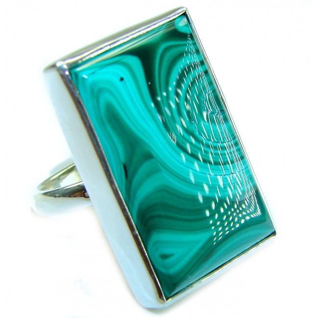 genuine inlay Malachite .925 Sterling Silver handcrafted ring size 7 adjustable