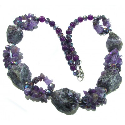 Authentic rough Amethyst .925 Sterling Silver 148.8 grams handmade Bohemian Style necklace