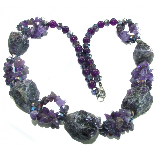 Authentic rough Amethyst .925 Sterling Silver 148.8 grams handmade Bohemian Style necklace