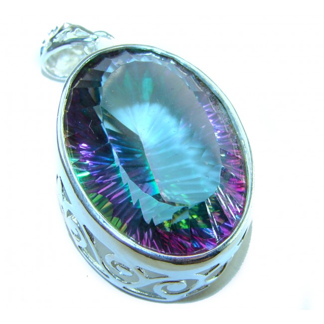 Blue Wonderland 49.7 carat oval cut Mystic Aurora Topaz .925 Sterling Silver handcrafted Pendant