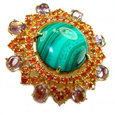 Circle of Life 29.5 carat Malachite Ruby Amethyst .925 Sterling Silver Pendant/ Brooch