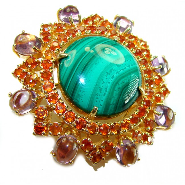 Circle of Life 29.5 carat Malachite Ruby Amethyst .925 Sterling Silver Pendant/ Brooch