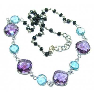 authentic 59.8 carat authentic Amethyst Swiss Blue Topaz .925 Sterling Silver handcrafted Station necklace