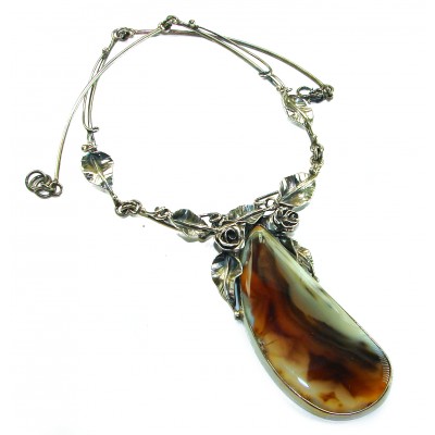 Back to Nature - Oversized Master Piece genuine Botswana Agate .925 Sterling Silver handcrafted necklace
