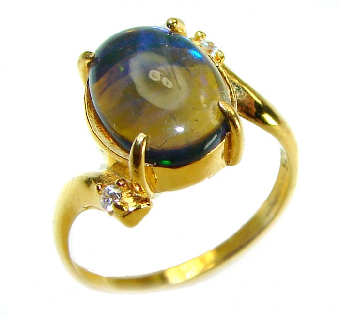 A COSMIC POWER Genuine 8.2 carat Black Opal 18K Gold over .925 Sterling Silver handmade Ring size 8