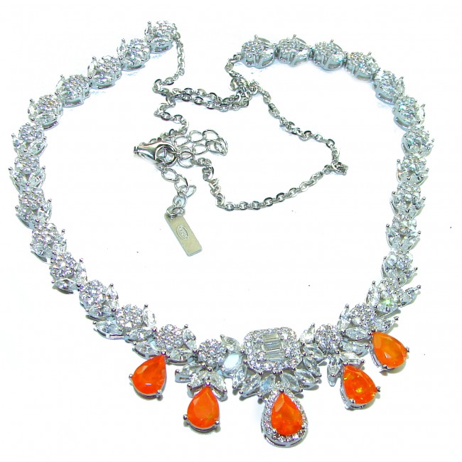 Incredible pear cut 17.5 carat Orange Sapphire .925 Sterling Silver handmade Necklace