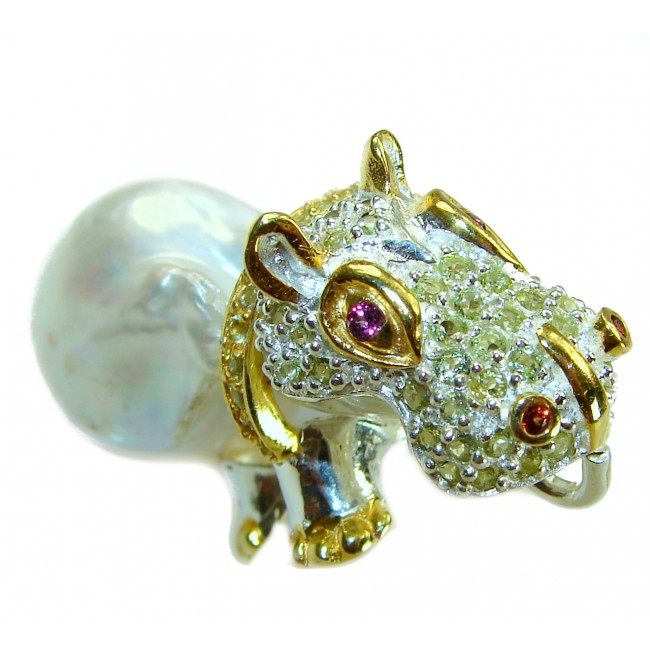 Hippo - Strength and Courage Natural Mother of Pearl 14K Rose Gold over .925 Sterling Silver handmade Pendant