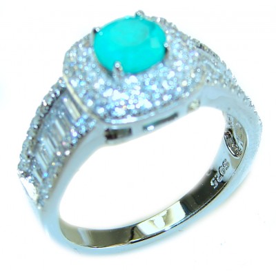 Round Cut 1.8 ctw Paraiba Tourmaline .925 Sterling Silver handcrafted Statement Ring size 8