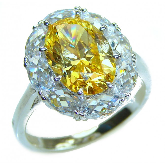 Tiffany - Magnificent 11.5 carat yellow Sapphire .925 Sterling Silver handcrafted Statement Ring s. 8