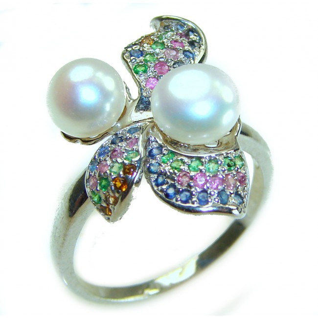 White Flower Blister Pearl .925 Sterling Silver brilliantly handcrafted ring s. 9