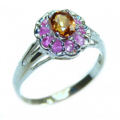 Blooming Rose 1.5 carat Orange Sapphire .925 Sterling Silver handmade Statement ring; s. 8