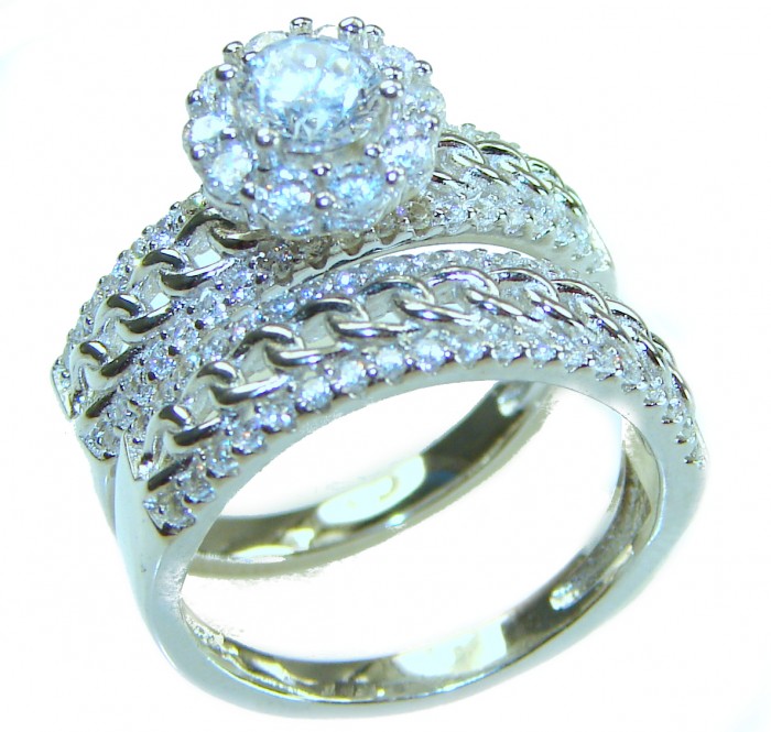 Dazzling - Exclusive 4.6 carat White Topaz .925 Sterling Silver handcrafted stack ring size 6 1/2