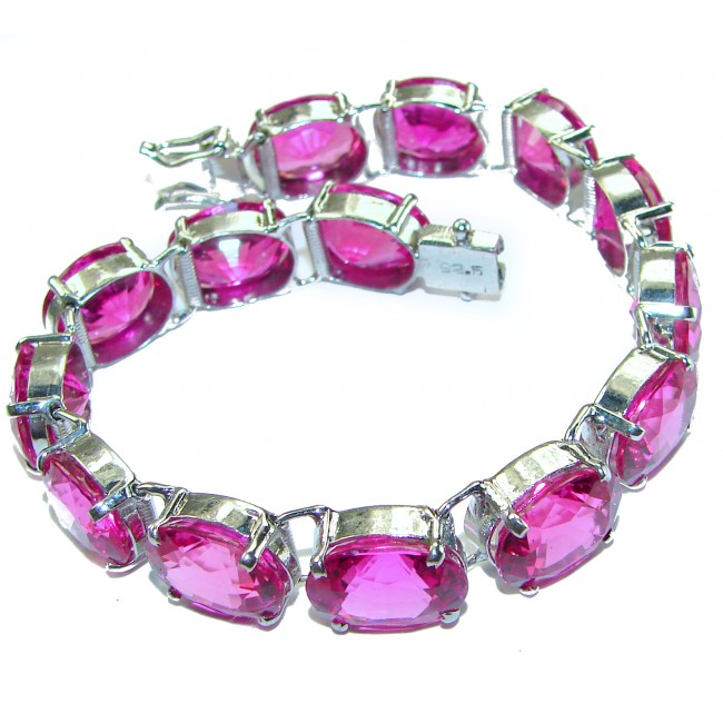 Tiffany - Magnificent Pink 125.5 carat Pink Sapphire .925 Sterling Silver handcrafted Heavy Bracelet