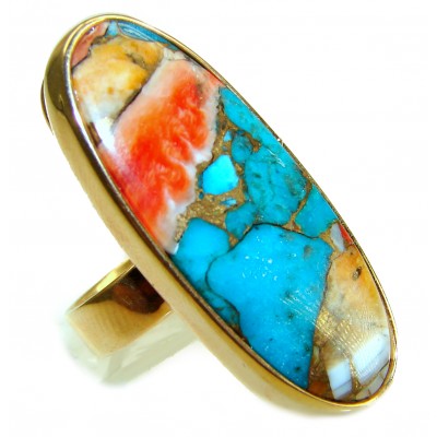 Rare 29.5 carat Oyster Turquoise 18K Gold over .925 Sterling Silver handcrafted Large ring; s. 7 adjustable