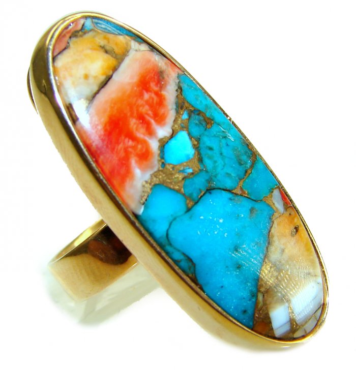Rare 29.5 carat Oyster Turquoise 18K Gold over .925 Sterling Silver handcrafted Large ring; s. 7 adjustable - video