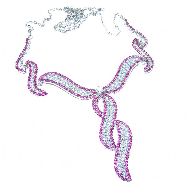 Precious Red and White Bow genuine 22.9 carat Ruby .925 Sterling Silver handcrafted Necklace