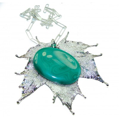Real Leaf dipped in real SILVER 38.5 carat Malachite .925 Sterling Silver handcrafted Necklace