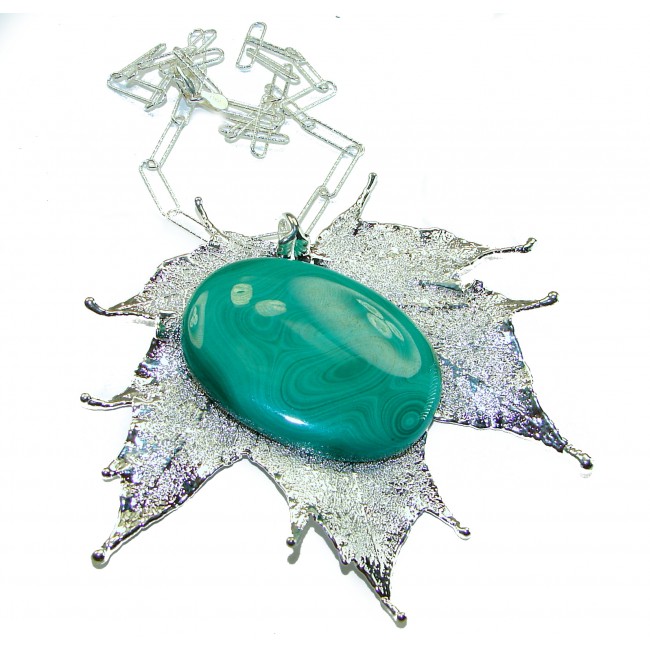 Real Leaf dipped in real SILVER 38.5 carat Malachite .925 Sterling Silver handcrafted Necklace