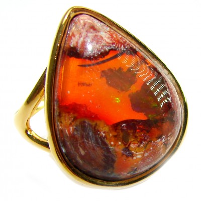 Inner Fire 17.5 carat Authentic Mexican Opal 14K Gold over .925 Sterling Silver handcrafted ring size 7 1/4
