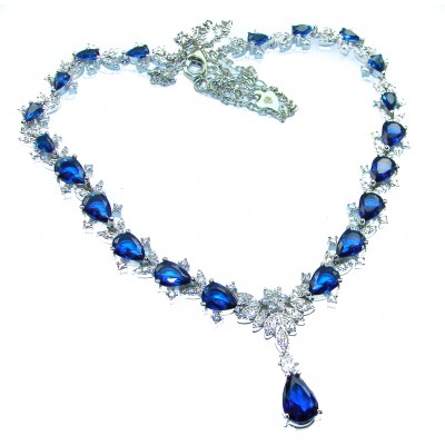 Luxurious 26.4 carat Sapphire White Topaz .925 Sterling Silver handcrafted necklace