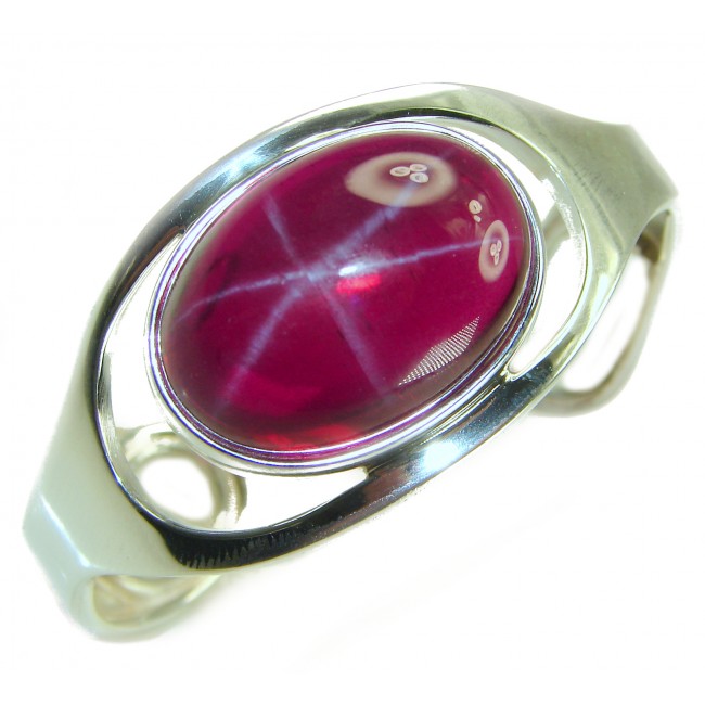 Very Rare - Bellezza Genuine 34.5 CARAT Star Ruby .925 Sterling Silver HUGE Bracelet / Cuff