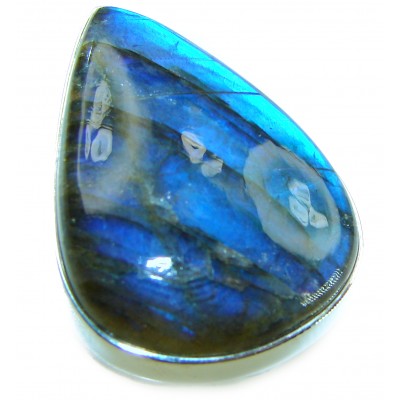 Shimmering Natural Labradorite .925 Sterling Silver handcrafted Large ring size 7 adjustable