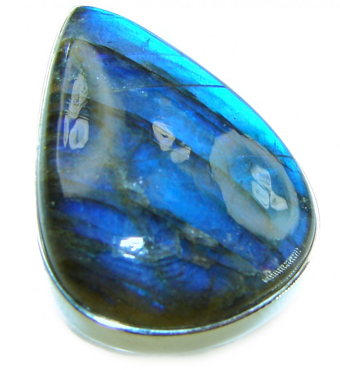 Shimmering Natural Labradorite .925 Sterling Silver handcrafted Large ring size 7 adjustable