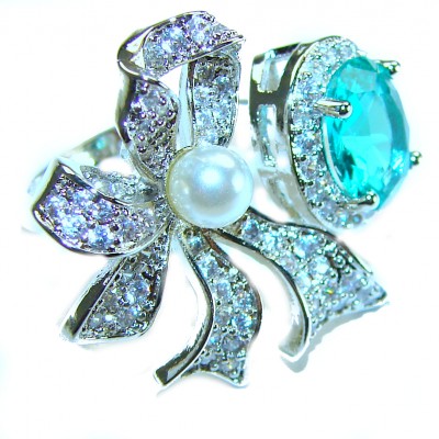 Eau Pure 3.5 carat Paraiba Tourmaline .925 Sterling Silver Handcrafted Ring size 6 3/4