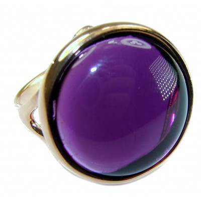 Purple Full Moon Amethyst 14K Gold over .925 Sterling Silver Handcrafted Large Ring size 8 3/4