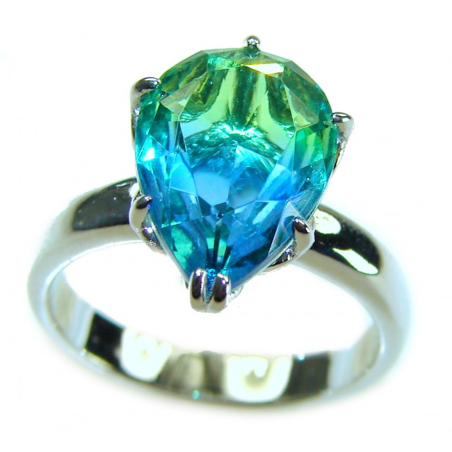 Costa del Sol pear cut 7.8 carat Apatite .925 Sterling Silver Handcrafted Statement Ring size 8