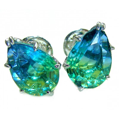 Costa del Sol pear cut 8.8 carat Apatite .925 Sterling Silver Handcrafted Statement earrings