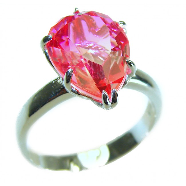 6.8 carat pear cut Brazilian Pink Tourmaline 14K Gold over .925 Perfectly handcrafted Ring s. 8