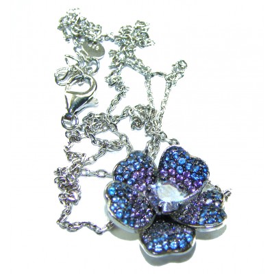 Blue Flower 10.2 carat Sapphire .925 Sterling Silver Necklace