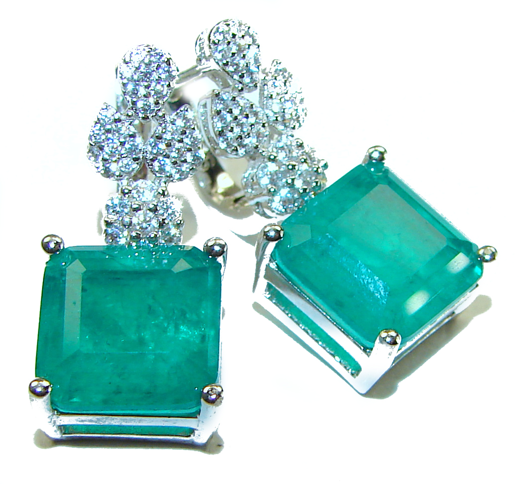 8.6 ctw square cut Colombian Emerald .925 Sterling Silver handcrafted Statement Earrings