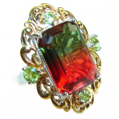 41.2 carat rectangle cut Brzailian Tourmaline .925 Silver handcrafted Cocktail Ring s. 6 3/4