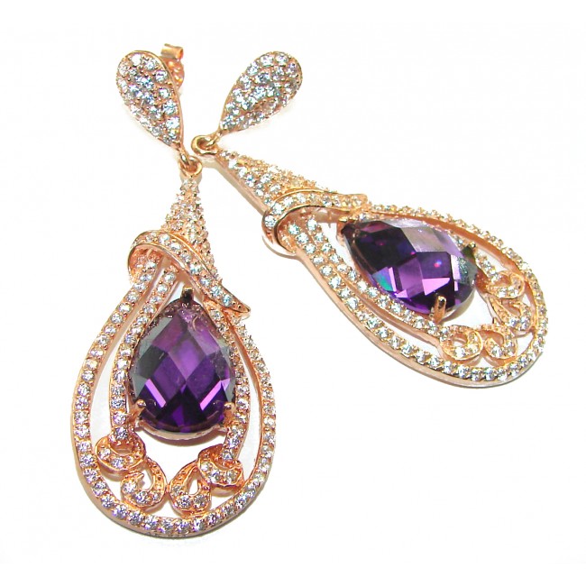 Purple Beauty - authentic 10.5 carat Amethyst 18K Rose Gold over .925 Sterling Silver handcrafted earrings