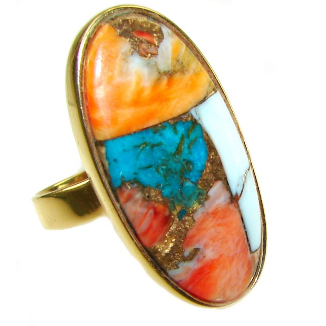 Rare 29.5 carat Oyster Turquoise 18K Gold over .925 Sterling Silver handcrafted Large ring; s. 7 adjustable