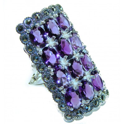 Splendid 21.2 carat natural Amethyst .925 Sterling Silver Handcrafted Large Ring size 8