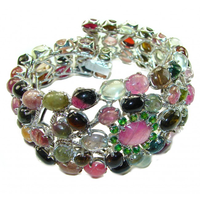 Precious Natural 230.4 carat Brazilian Watermelon Tourmaline .925 Sterling Silver handcrafted bracelet