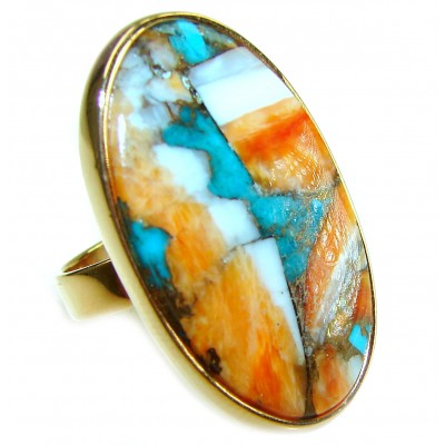 Rare 29.5 carat Oyster Turquoise 18K Gold over .925 Sterling Silver handcrafted Large ring; s. 7 adjustable