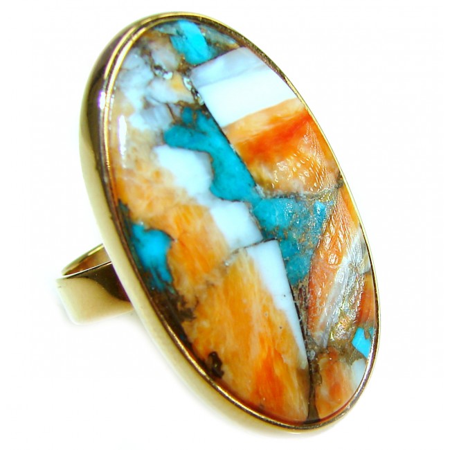 Rare 29.5 carat Oyster Turquoise 18K Gold over .925 Sterling Silver handcrafted Large ring; s. 7 adjustable