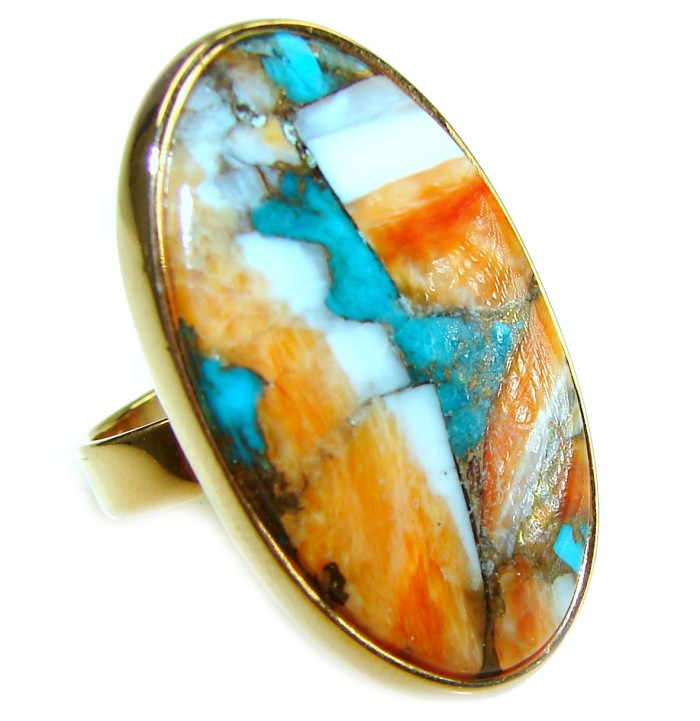Rare 29.5 carat Oyster Turquoise 18K Gold over .925 Sterling Silver handcrafted Large ring; s. 7 adjustable