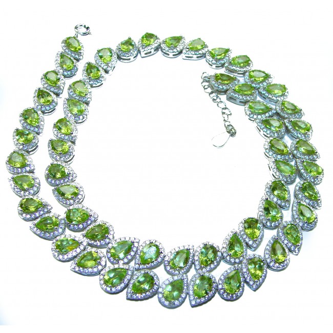 Melissa - Great Masterpiece 112.2 carat genuine Peridot .925 Sterling Silver handmade Statement necklace