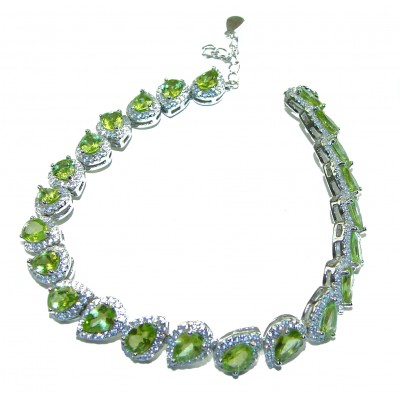 Melissa - Great Masterpiece 32.2 carat genuine Peridot .925 Sterling Silver handmade Statement Bracelet