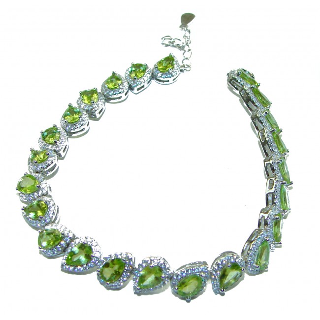 Melissa - Great Masterpiece 32.2 carat genuine Peridot .925 Sterling Silver handmade Statement Bracelet