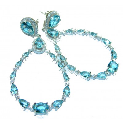 Aqua - 22.5 carat Swiss Blue Topaz .925 Sterling Silver Handcrafted Statement Earrings